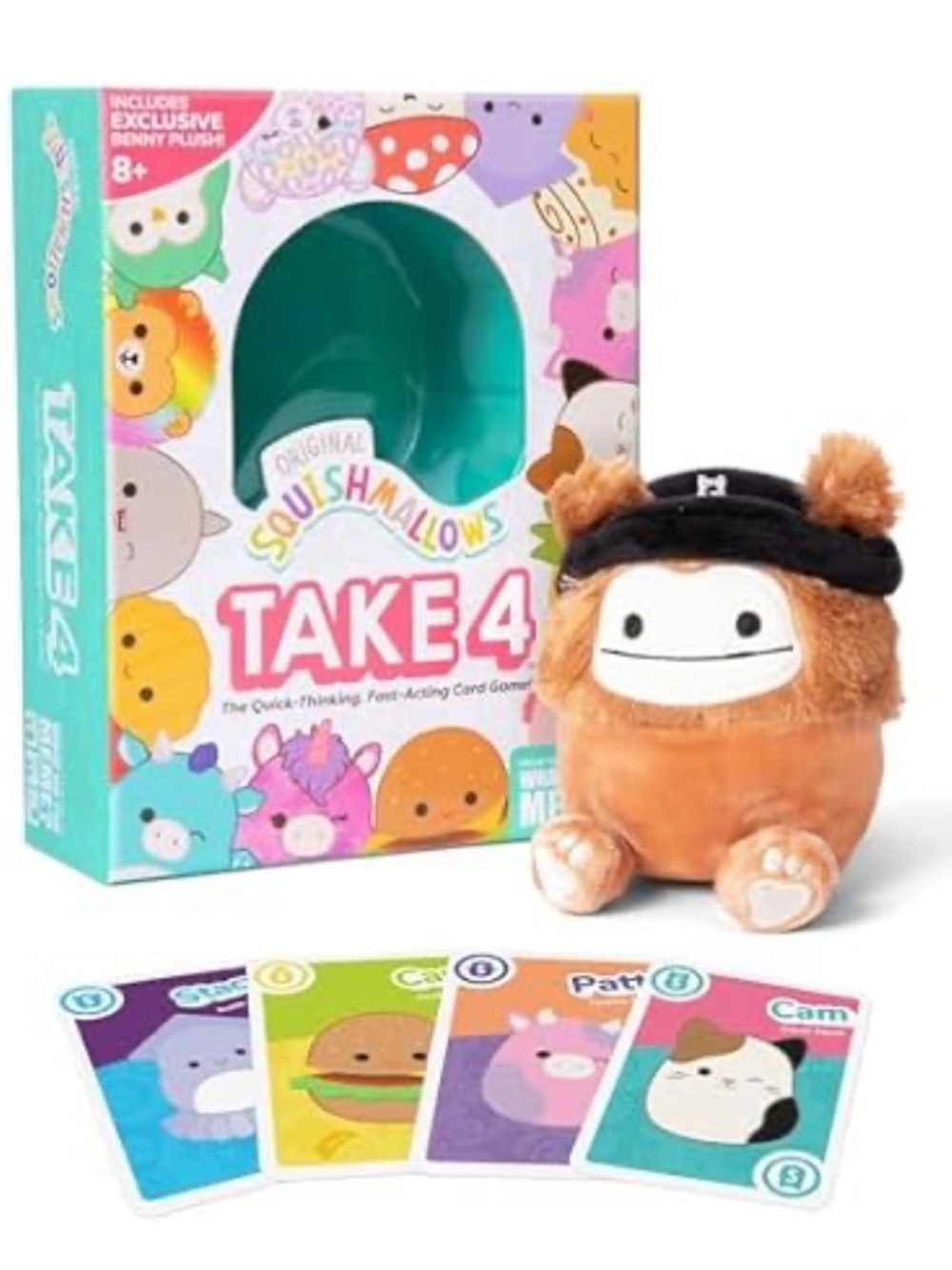 Squishmallows Orange Plush with TAKE 4 Card Game Set